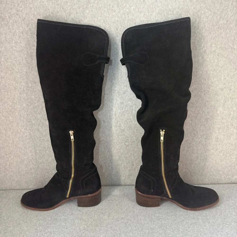 Coach Palmera 2‎ Over The Knee Boots Suede Leather Gold Zipper Buckle Black 8B